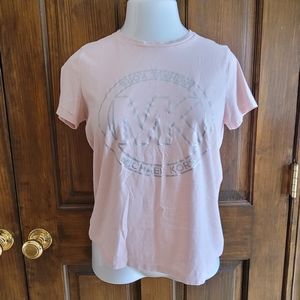 Michael Kors Pink and Silver  Logo T-Shirt Sz M P2P 19 L 22.5